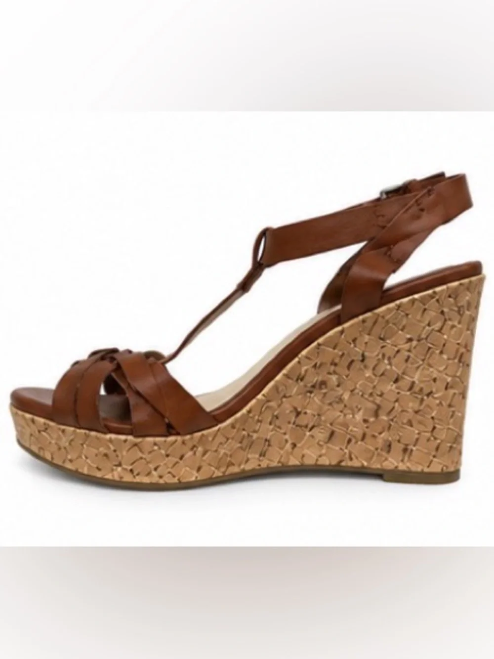 [Unisa] Brown Leather Cork Wedge Sandals - Women's Size 7.5M